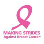 white background, pink breast cancer logo, 'making strides against breast cancer®' text on bottom